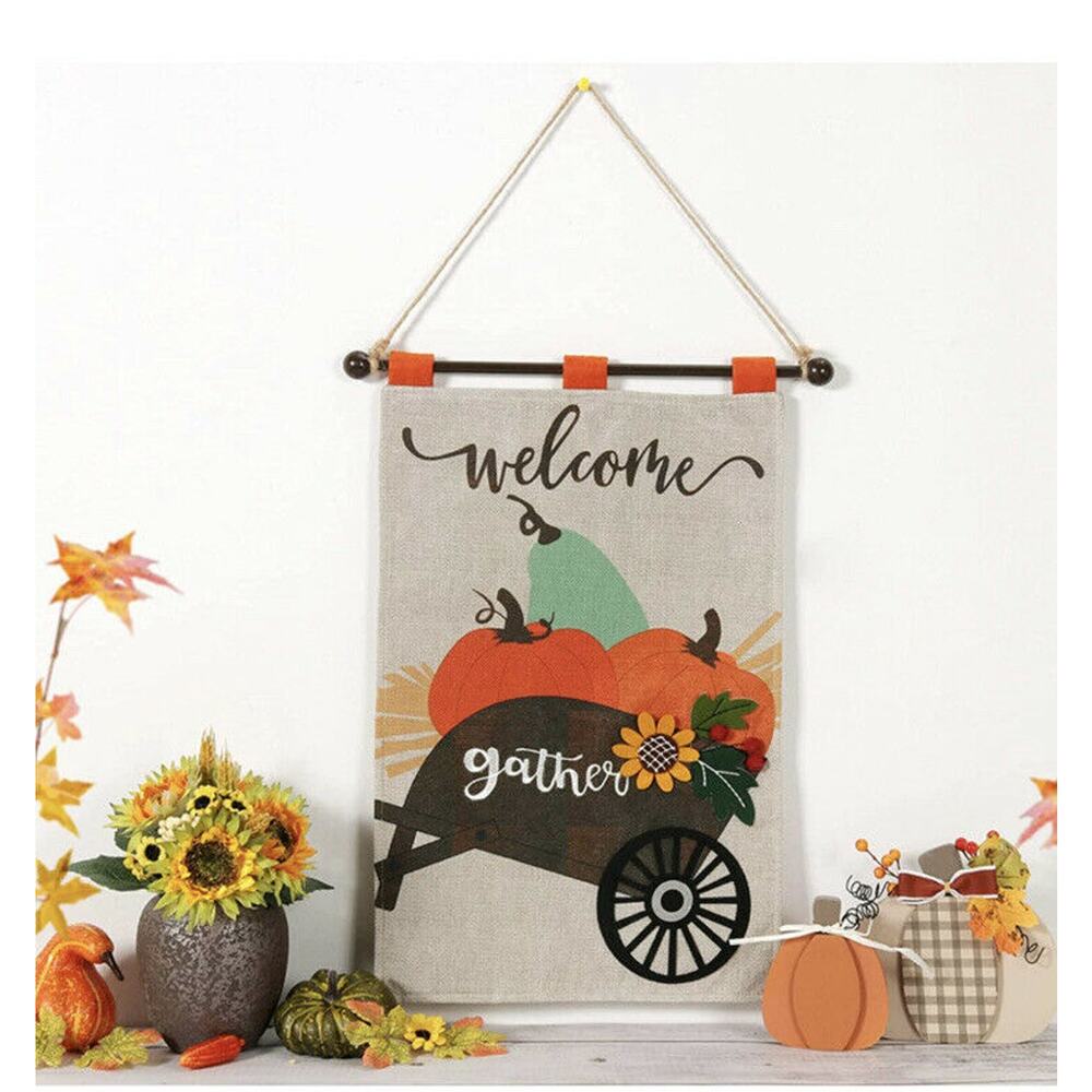 Thanksgiving Day Hanging Flag Banner Burlap Wall Art Decor Thanks Pumpkin